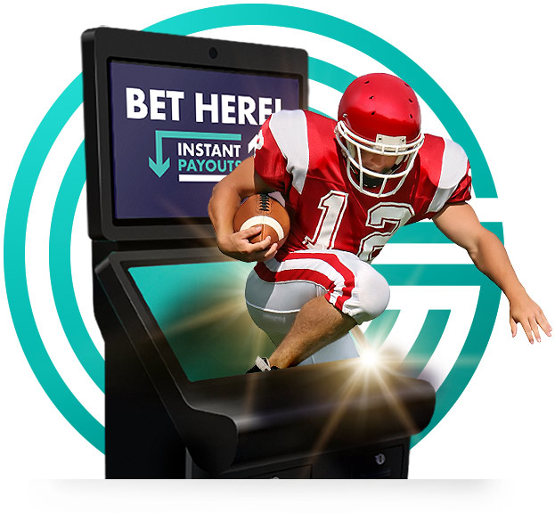 A football player on a machine with the words bet here.