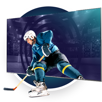 A hockey player is playing a game on a tv screen.