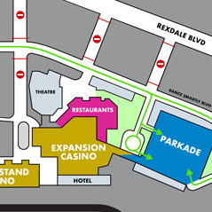 A map displaying the location of the Great Canadian Casino Resort.