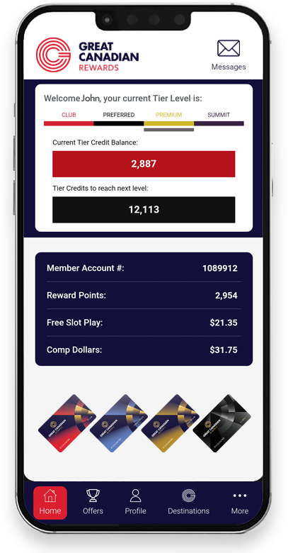 Mobile app showing reward points user profile