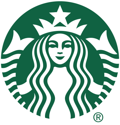 A Starbucks logo featuring a woman's face against a background of River Rock.
