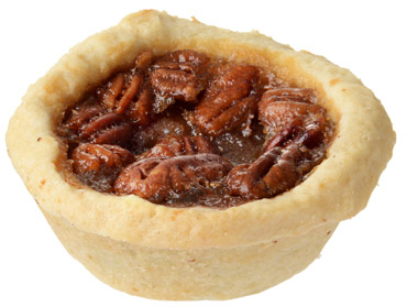 Pecan pies in a cup at Elements Casino on a white background.