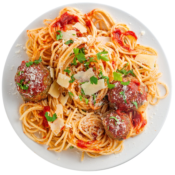 Plate of spaghetti and meatballs