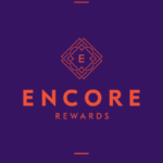 The logo for encore rewards on a purple background at River Rock.
