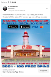 Casino New Brunswick Scam Ad example