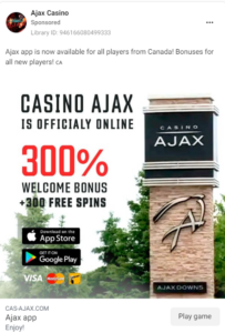 Casino Ajax Scam ad example 