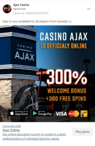 Casino Ajax Scam ad example