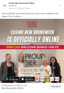 Casino New Brunswick Scam Ad Example from META