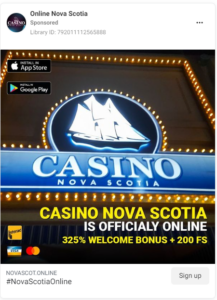 Casino Nova Scotia Scam Ad Example from META