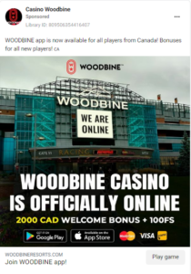 Casino Woodbine Scam Ad Example from META