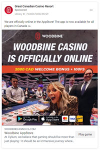Casino Woodbine Scam Ad Example