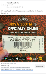 Casino Nova Scotia August Scam Ad