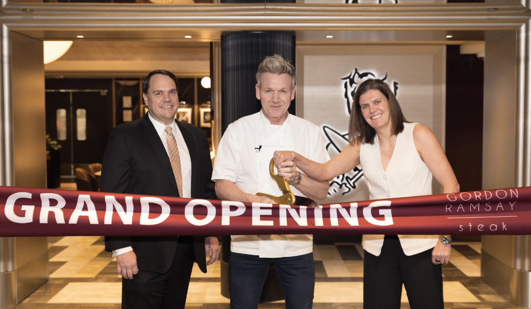 Gordon Ramsay Steak Ribon cutting with CEO of great Canadian, Gordon Ramsay, and Christine SInclair