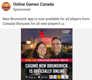 New Brunswick app is now available for all players from Canada! Bonuses for all new players!  2000CAD Welcome Bonus +100FS