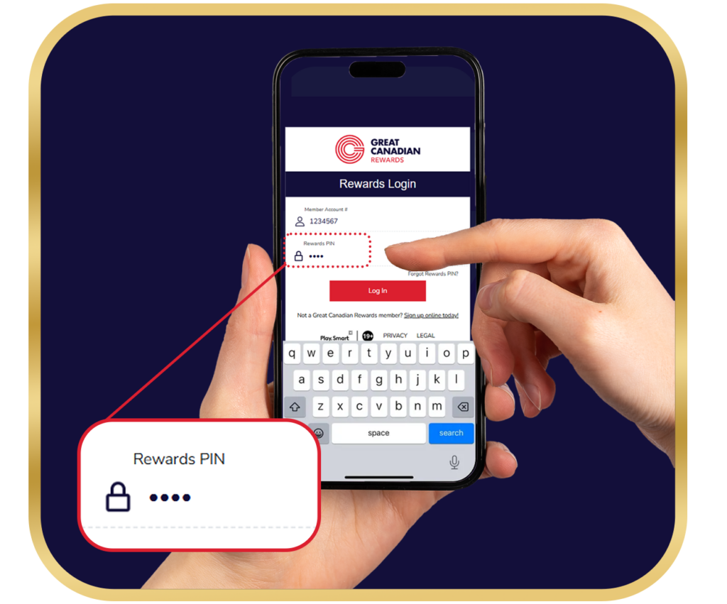 Step 2 | Hand holding iPhone with Great Canadian Rewards Member Portal | Logging In