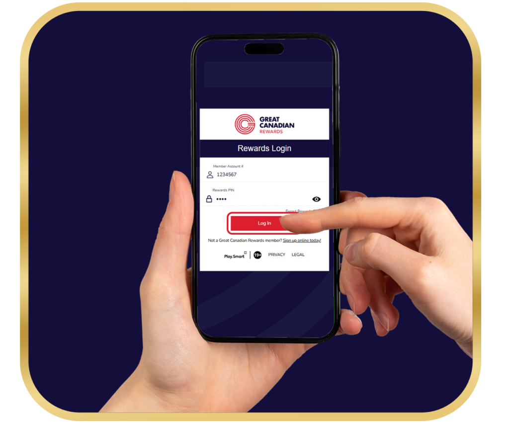 Step 3 | Hand holding iPhone with Great Canadian Rewards Member Portal | Logging In