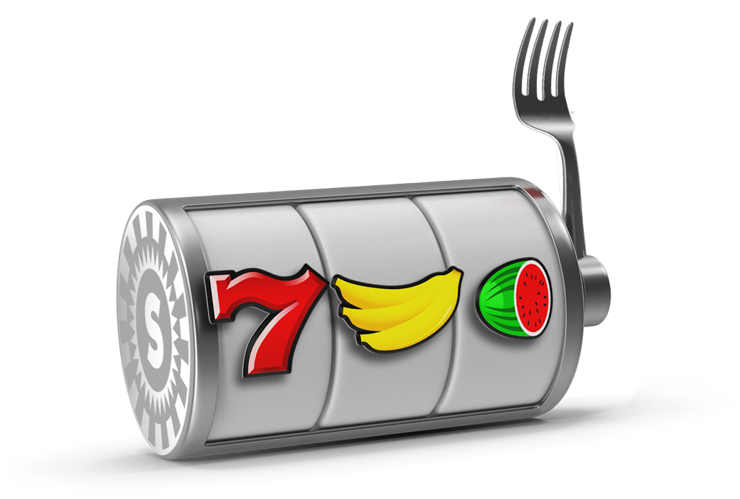 Shorelines Slot Reel with fork, 7 symbol, banana symbol, watermelon symbol