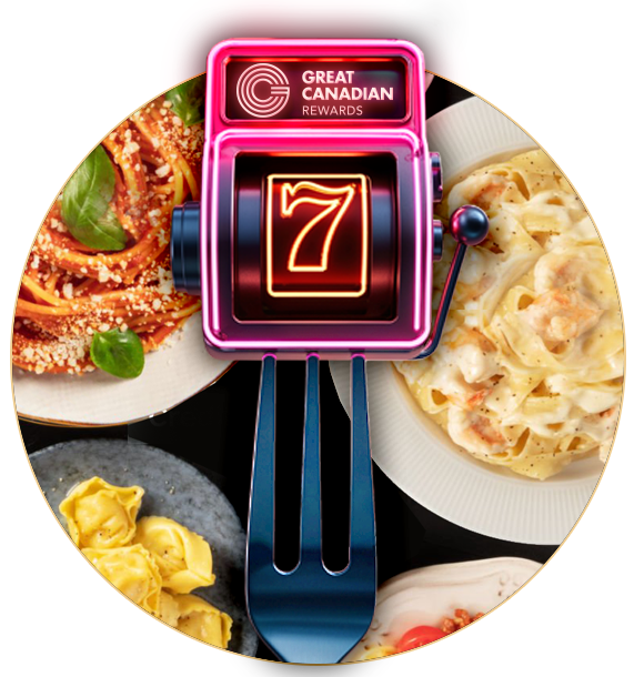 Slot machine with a fork and food in the background