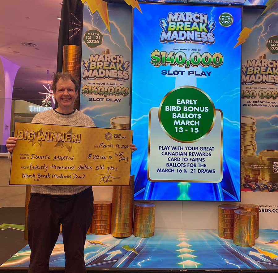 $20,000 Slot Play Winner from Great Canadian Casino Resort Toronto
