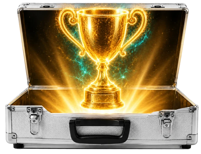 Mystery Case with a trophy coming out of it
