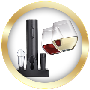 Electric Wine Bottle Opener + 4PC Trudeau Stemless Wine Glass Set