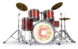 Red Drum kit with Great Canadian Icon on base drum