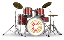 Red Drum kit with Great Canadian Icon on base drum